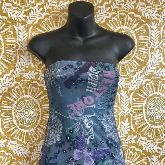 NWOT Urban Outfitters Samara Mesh Strapless Slit Midi Dress Purple Multi size XS - Picture 5 of 9